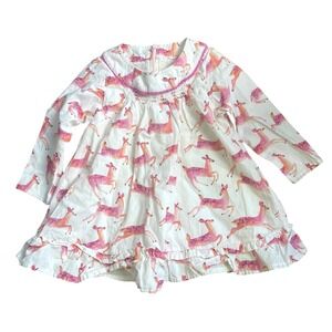Hatley Holiday Pink Deer‎ Long Sleeve Dress. Baby Girl 9-12mo